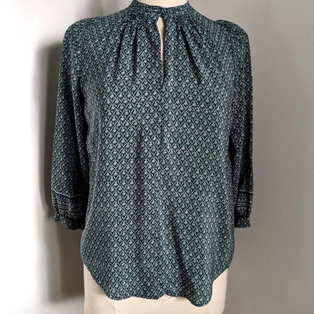 MADEWELL Silk Memory Green Puff Sleeve Oversized Peasant Blouse XXS
